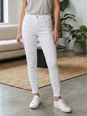 Wit & Wisdom Optic White Ab-Solution Raw Hem Skinny Jeans Size 10